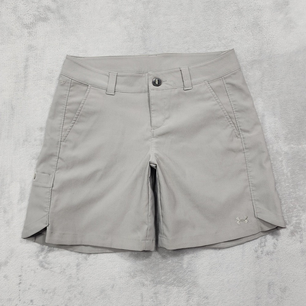 Under Armour Shorts Womens 4 Gray Inlet Fish Hunter UA Storm HeatGear Stretch